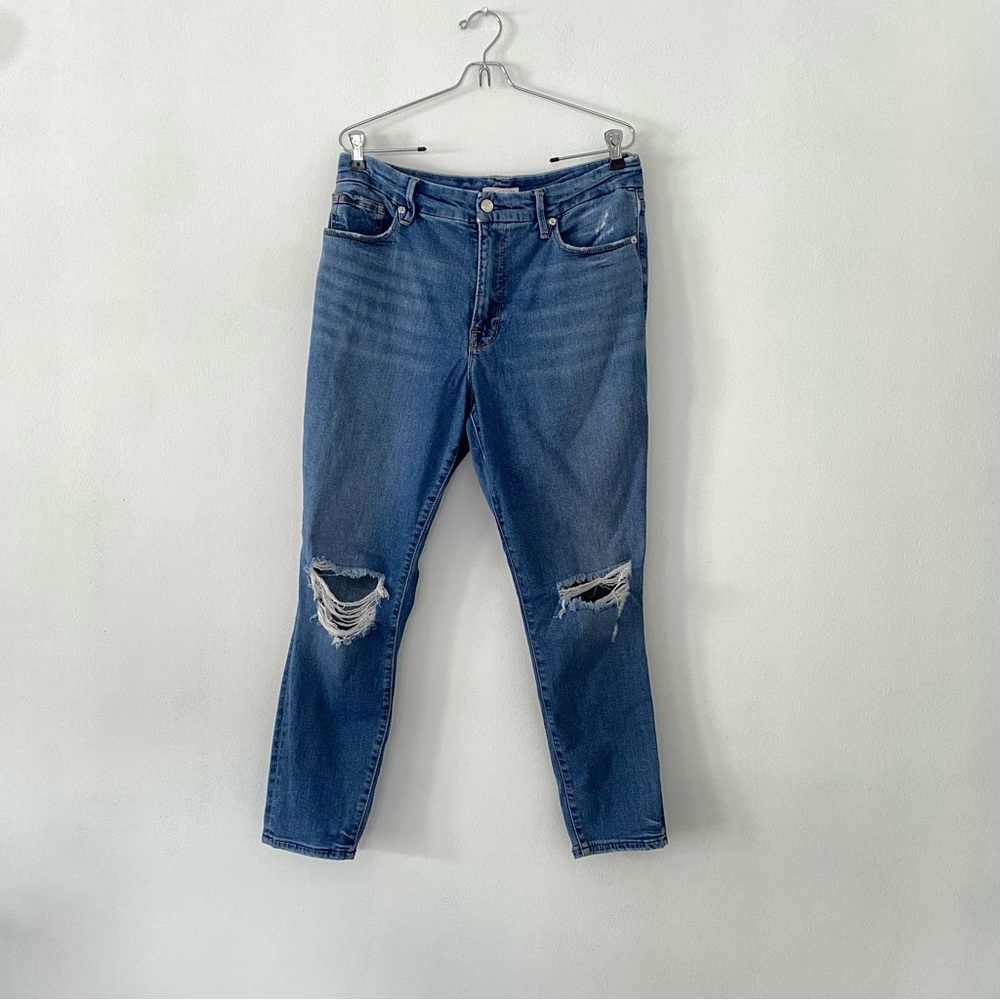 Good American Distressed Blue Ripped Knee Jeans